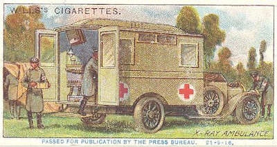 Radiology has played an important role in military history for more than 100 years. This illustration shows an x-ray ambulance during World War I. All images courtesy of Dr. Adrian Thomas.