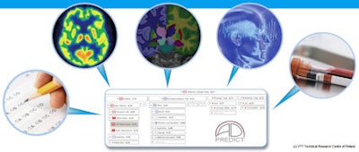 The objective of the PredictAD project is to extract biomarkers from heterogeneous patient data and integrate them for objective and evidence-based diagnostics. Image courtesy of Dr. Jyrki Lötjönen.