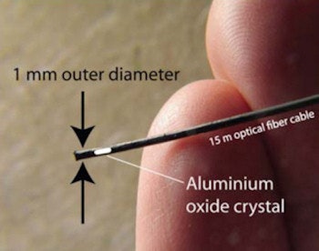 The fiber-based dosimetry probe contains a small amount of organic plastic scintillator or inorganic crystalline phosphor, such as carbon-doped aluminum oxide.