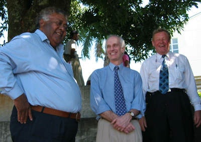 Østensen (right) and Dr. Ian Cowan (center), a radiologist from Christchurch Hospital in New Zealand, share a joke with Dr. Josaia Duvunamoto Taka, who was a consultant radiologist at the Suva Private Hospital from 2001 until his death in 2008. The trio helped establish the WHO Center of Excellence project at the Fiji School of Medicine in 2003. Image courtesy of Rob George, immediate past president of the International Society of Radiographers and Radiological Technologists (ISRRT).