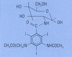 Above: Metrizamide (Amipaque) (Reproduced from Thomas and Grainger, 1999). Below: Metrizamide (Amipaque), Nyegaard & Co, Oslo, Norway.