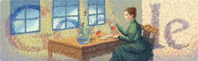 Google's doodle on 7 November in honor of Marie Curie's 144th birthday.