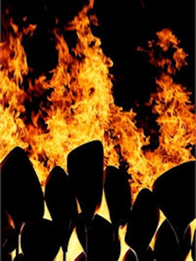 The Olympic Flame burns in the multipetaled, 8.5-meter-tall cauldron designed by Thomas Heatherwick and crafted in a workshop in Harrogate, U.K. The individual petals were carried in during the Athletes' Parade on 27 July, and each one will be removed at the end of the games and given back to the teams to take home, symbolizing a flower that blooms for the duration of the event. Image courtesy of London 2012.