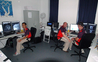 Radiologists and radiographers worked in fairly cramped conditions during the games, but they kept smiling.