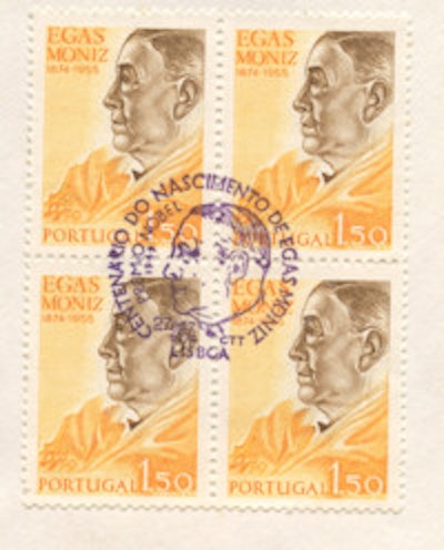 Fig. 2: Egas Moniz appeared on a Portuguese stamp in 1974.
