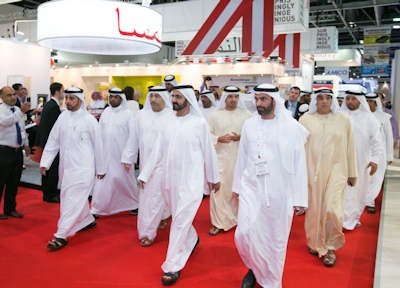 The ruler of Dubai, Sheikh Mohammed bin Rashid Al Maktoum, visited the Arab Health meeting on Tuesday. Accompanied by Dubai Crown Prince Sheikh Hamdan bin Mohammed bin Rashid Al Maktoum and Dubai Deputy Ruler Sheikh Maktoum bin Mohammed bin Rashid Al Maktoum, Sheikh Mohammed toured the exhibition. Photo courtesy of Informa Exhibitions.