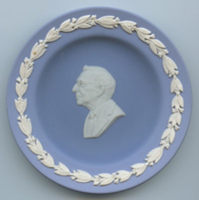 Left: 'The Cool-Edge Tube' (1916), as illustrated by George Morrow. Right: Wedgwood Jasper plate celebrating William Coolidge and produced for Climax Molybdenum Company, New York.