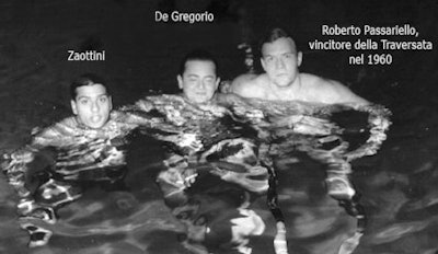 In 1960, Passariello won the international 6 km endurance swimming race between Messina and Reggio Calabria. Image courtesy of Gianni Zaottini.