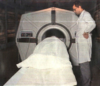 The first MRI machine was installed in the former Soviet Union in 1984 at Sinitsyn's previous hospital, the Cardiology Research Center in Moscow. This photo was taken in 1986. In 2008, he started to work in his current institution, the Federal Center of Medicine and Rehabilitation in Moscow, and he helped to produce Russia's first MR images of the heart.