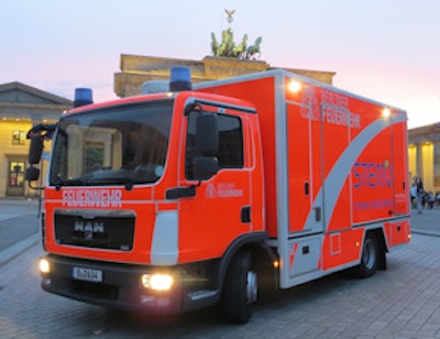 The STEMO ambulance is specially modified to carry a mobile CT scanner. Image courtesy of Dr. Martin Ebinger.