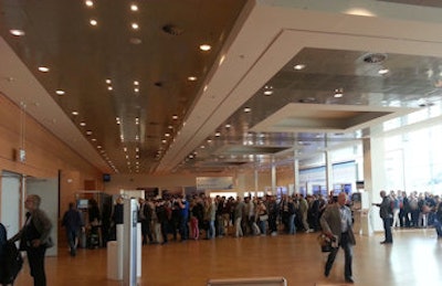 Lining up for the big event: Delegates wait patiently in line for a very popular session. Image courtesy of Dr. Matthias Dietzel.