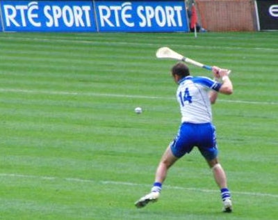 In hurling, the stick, or 'hurley,' is curved outward at the end, to provide the striking surface, and the ball, or 'sliotar,' is similar in size to a hockey ball but has raised ridges. All images courtesy of Dr. Nagabathula Ramesh.