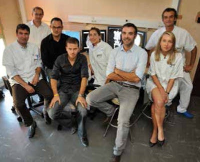 From left to right: Christophe Bartoli (forensic medical examiner), Mathieu Coulange (hyperbaric doctor), Frédéric Cohen (radiologist), Pierre-Eloi Laurent (radiologist), Marianne Jolibert (radiologist), Guillaume Gorincour (radiologist), Marie-Dominique Piercecchi-Marti (forensic medical examiner), and Jean-Michel Bartoli (radiologist).