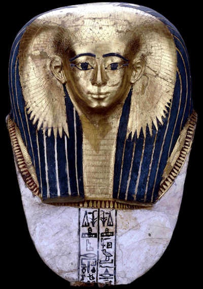 Cartonnage mummy mask of Satdjehuty, circa 1500 B.C., 18th Dynasty. All images are copyright of Trustees of the British Museum.