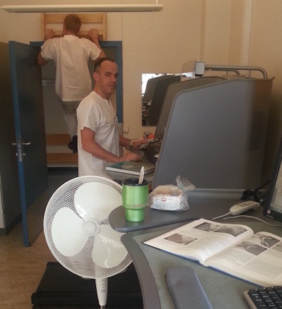 Keeping stride with both reports and the Bwell machine are Dr. Knut Algaard (facing) and colleague Dr. Erik Haavardsholm (in background).