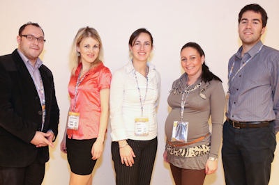 The board of the Radiology Trainees Forum. From left: Secretary Dr. Costin Minoiu, Vice-Chairperson Dr. Nadya Pyatigorskaya, Chairperson Dr. Viola Koen, Public Relations Officer Dr. Marijana Basta Nikolic, and Research Officer Dr. Pablo Rodríguez Carnero. The Chairperson of the ESR Education Committee is Dr. Birgit Ertl-Wagner, professor of radiology, who is not shown here. Image courtesy of ESR.