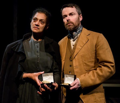 Cathy Tyson (Marie Curie) and Clive Moore (Pierre Curie) from 'Radiance.' Copyright Richard Davenport.