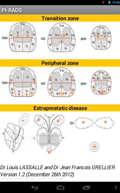 Screen capture of the PI-RADS app.