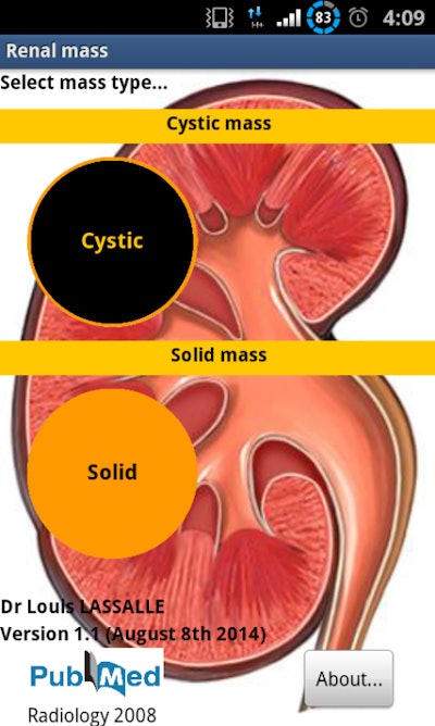 Screen capture of the Renal Mass - Bosniak app.
