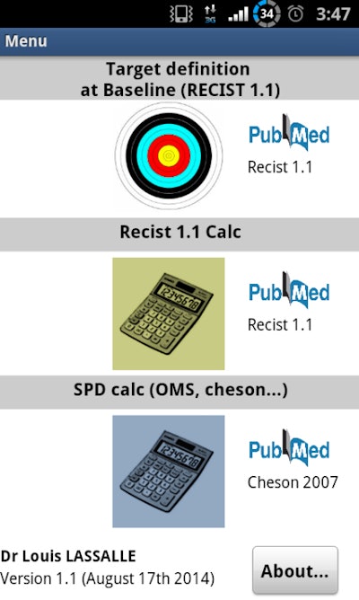 Screen capture from the RECIST 1.1 Calculator.
