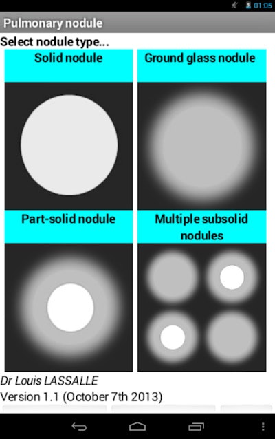 Screen capture of the Pulmonary Nodule Fleischner app.