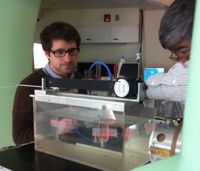 UCL's Paul Doolan and co-author Hsiao-Ming Lu of MGH perform proton radiography measurements.