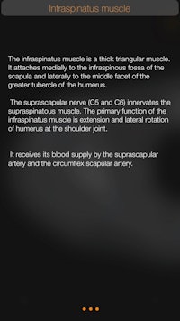 Users can access detailed descriptions of anatomy, as seen here in the description of the infraspinatus muscle.