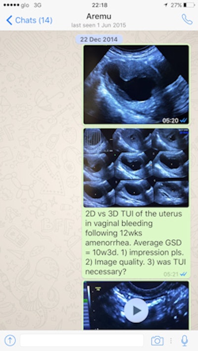 Ultrasound case sent via WhatsApp for remote expert consultation. All images courtesy of Dr. Victor Oboro from Ladoke Akintola University of Technology and Omvial 4D Ultrasound.