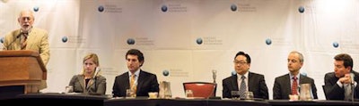 Left to right: Paul Fishman, professor of neurology, pharmacology and neurobiology, University of Maryland School of Medicine; Jessica Foley, chief scientific officer, Focused Ultrasound Foundation; Jeff Elias, professor of neurological surgery, University of Virginia; Joo Ha Hwang, chief of gastroenterology, University of Washington; Pejman Ghanouni, assistant professor of radiology, Stanford University Medical Center; and Michael Gertner, CEO, Kona Medical. Image courtesy of medicalphysicsweb.