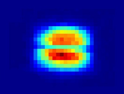 Ghost image of a wire taken by Daniele Pelliccia and colleagues. The wire runs horizontally across the spot, which is 1 mm across. Courtesy: Daniele Pelliccia et al. Phys. Rev. Lett.