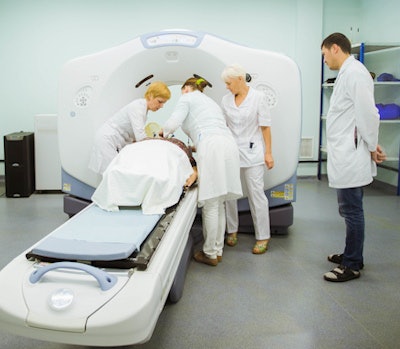 Patient undergoing PET/CT at the network's diagnostic center in Ufa.