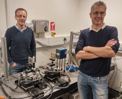 Paul Diemoz (left) and co-author Alessandro Olivo (right) from UCL, with an edge-illumination set up in the laboratory (not the synchrotron set-up used in the study).