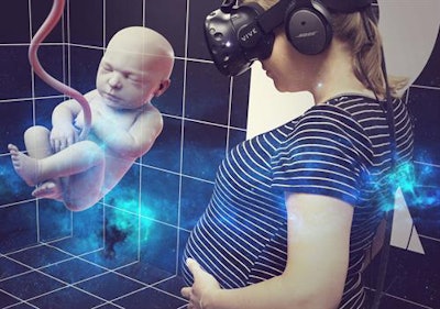 Parents, grandparents, and siblings wear special glasses to meet the soon-to-be new family member.