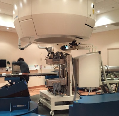 The INSIDE in-beam PET system installed in the treatment room at CNAO in Pavia, Italy.