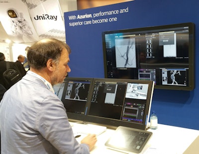 Philips is showing workflow advantages of its new Azurion angiography system.