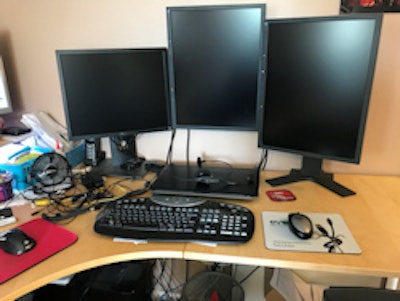 A good home setup can provide improved throughput and potential savings, with ultimate flexibility for the radiologist. Shown here is Dr. Stephen Fenn's setup.