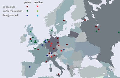 Figure 3: European hadron therapy facilities in operation or under construction in 2016.