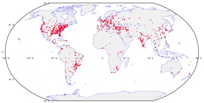 Clinical security vulnerabilities and hot spots, 2016: unprotected DICOM servers worldwide. Image courtesy of Dr. Oleg Pianykh. Image originally published in ECR Today on 3 March 2018.