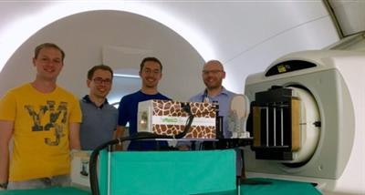 The NCRO team (right to left): Steffen Greilich and Christian Möhler from DKFZ; Christian Richter and Patrick Wohlfahrt from OncoRay.