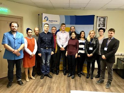 Radiologists who took part in the case interpretation training with Drs. Musa Maysigov (back row, right) and Andrey Uchevatkin (center).