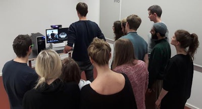 Medical students using augmented reality magic mirror during an anatomy and radiology course. Image courtesy of Felix Bork, graduate student at the Technical University of Munich.