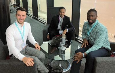Dr. Gajan Rajeswaran (center) meets Drs. Uzoma Nnajiuba and Jamie Howie.