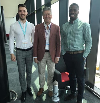 Dr. Giles Maskell (center) meets Drs. Uzoma Nnajiuba and Jamie Howie.