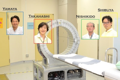 Researchers in Japan aim to use PET scans to detect oxygen concentration in tumors, which may lead to more effective cancer treatment. From left: Taiga Yamaya, PhD; Dr. Miwako Takahashi, PhD; Fumihiko Nishikido; and Kengo Shibuya, PhD. Image courtesy of Taiga Yamaya, CC BY 4.0)