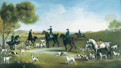 'The Charlton Hunt,' by George Stubbs, 1759. The third Duke of Richmond is riding a black horse in the middle of the painting.