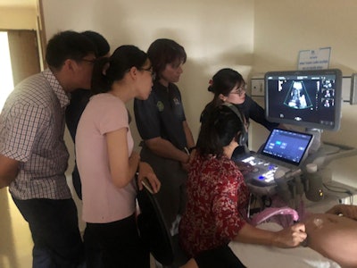 Volunteer sonographer Catherine Robinson provides hands-on training in south-east Asia as a part of the VITAL program, which addressed breast malignancy and ob/gyn ultrasound. The first recipient nation was Samoa.