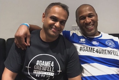 Dr. Imtiaz Ahmad (left) with Les Ferdinand, the director of football at QPR and former striker who starred for England, Spurs, Newcastle, and other sides. Images courtesy of Dr. Imtiaz Ahmad.