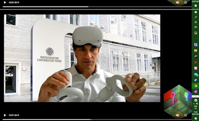 Demonstrating his virtual reality (VR) helmet and controls, Dr. Florian Wolf believes VR will play a central role in future cardiac interventions. Image courtesy of Dr. Florian Wolf and ESR.