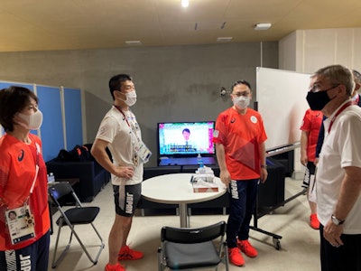 Dohi and her colleagues meet with Thomas Bach, the International Olympic Committee president, during the Tokyo Olympics. All images courtesy of Dr. Michiko Dohi.