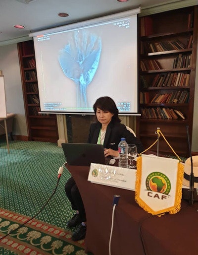 Dohi has given lectures on sports medicine across the globe. Here she speaks to members of the Confederation of African Football.